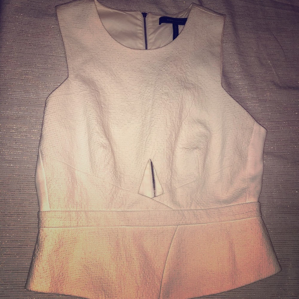 White BCBG top with sexy zipper back
